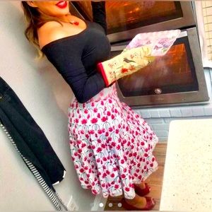 Retro Cherry Print Pleated Skirt